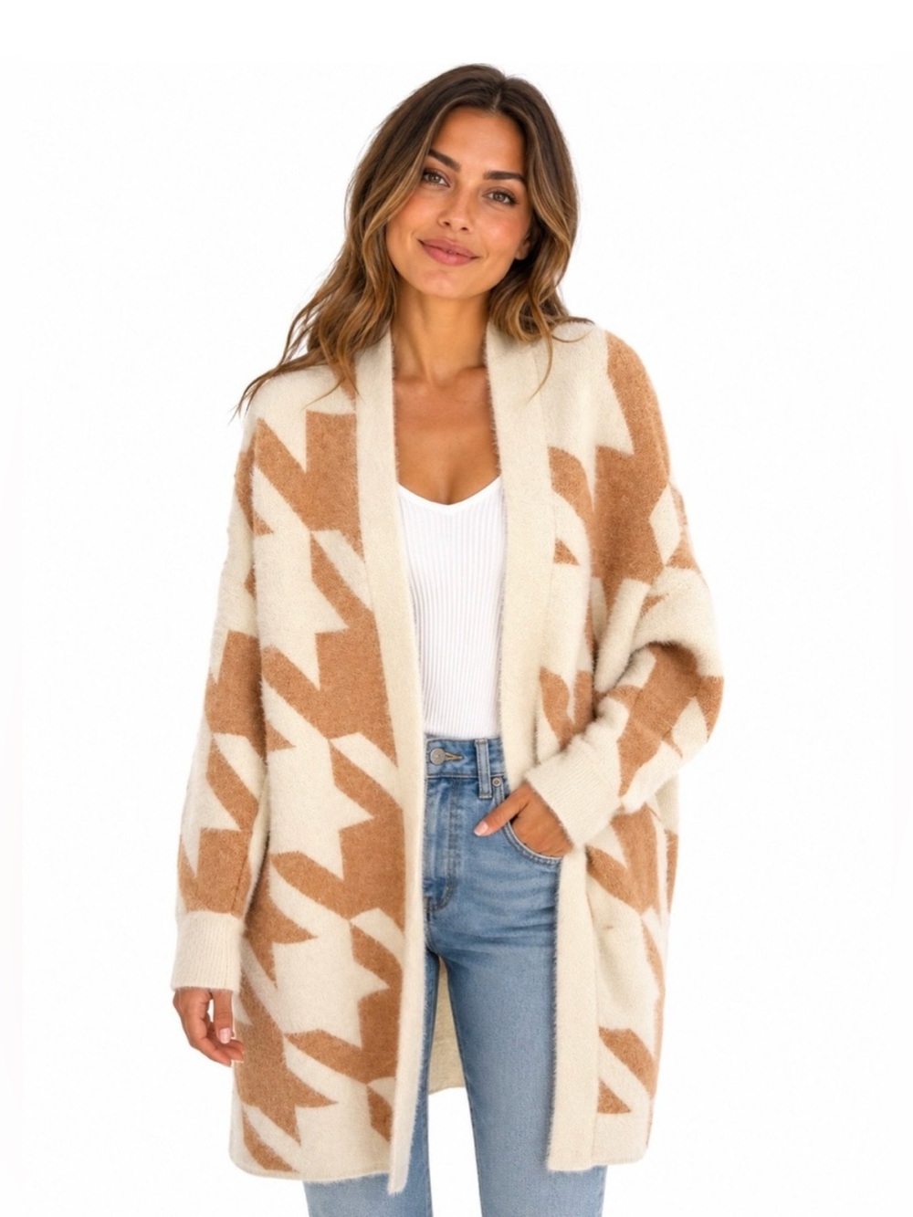 NEW Ann Taylor long open cardigan sweater coat geometric texture print midi